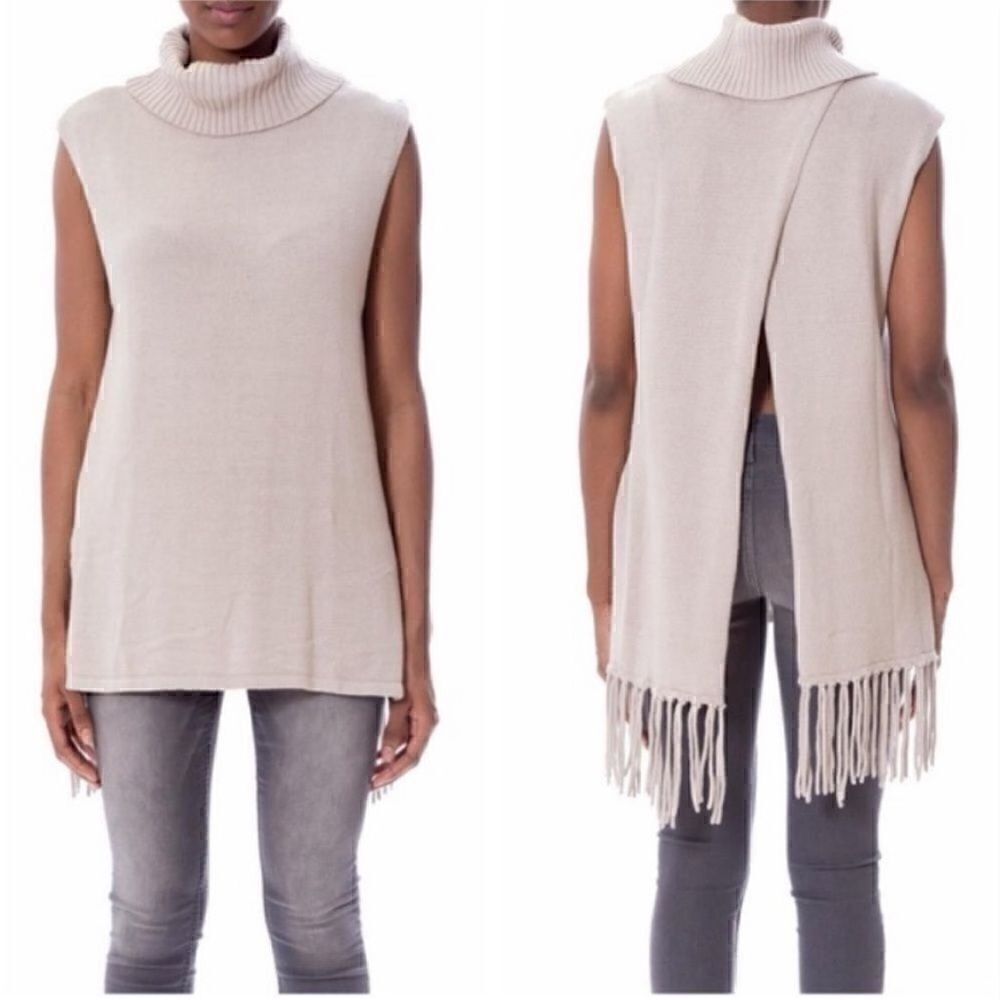 BCBGeneration Split Fringe Cowl Turtleneck Sweater